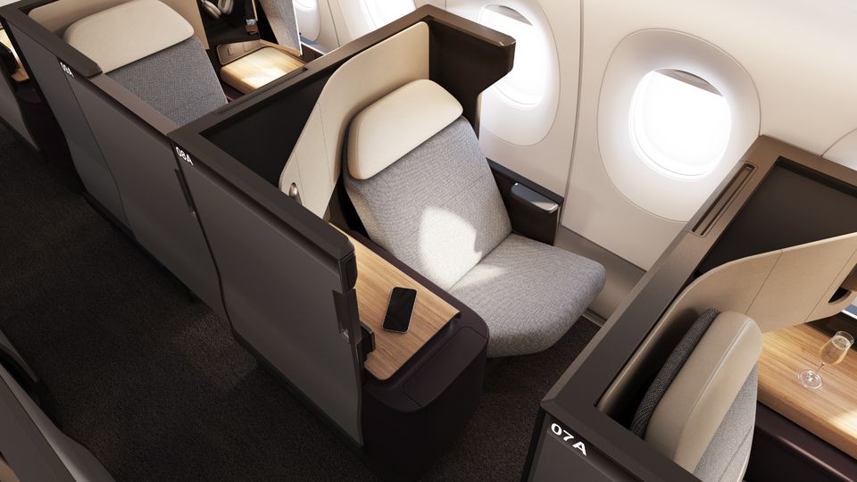 Qantas' all-new A350 business class for non-stop flights to London and New York.