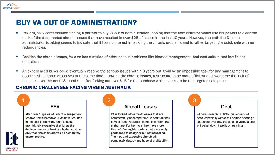 A slide from Rex's 'Project Mother' proposal to establish an intercity 737 jet network.