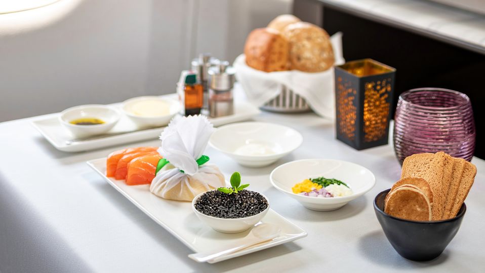 Qatar Airways’ new business class caviar service.