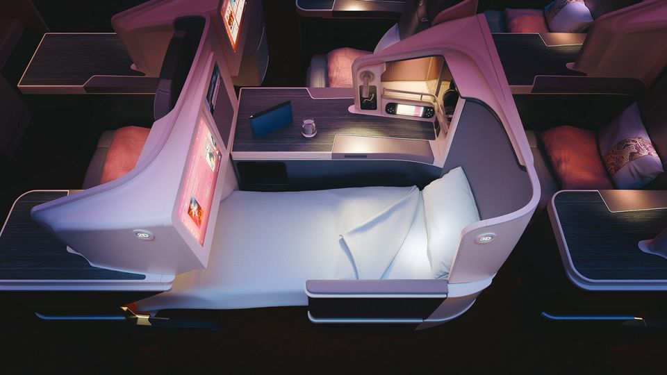 Business class sull'aereo 787 della Junyao Airlines.