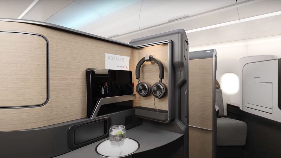 The business class of the A321XLR from American Airlines.