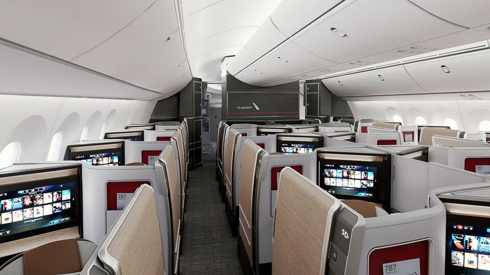 The business class of the A321XLR from American Airlines.