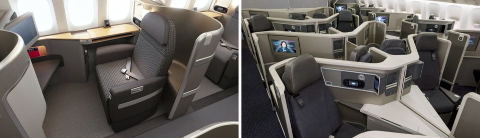 American's current 777 first class (left) and business class (right).