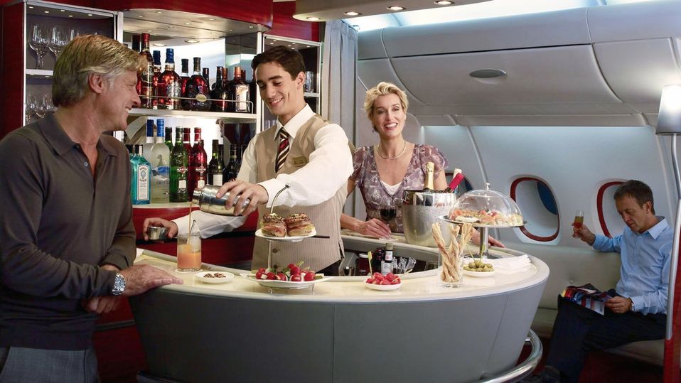 The cocktail bar on Emirates ' A380 superjumbo.