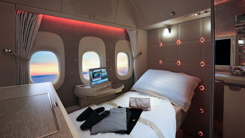 Kennedy regularly flies Emirates' first class to Europe.