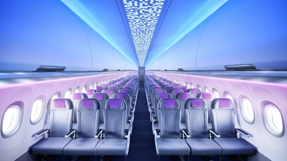 Full-width economy seats, large luggage bins and LED lightscapes are all part of the A321XLR experience.