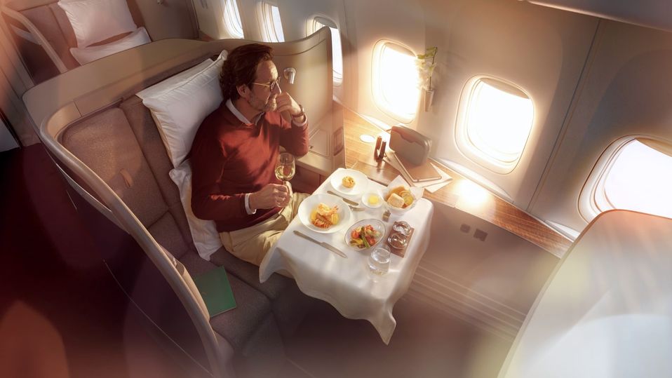 The still popular 'open suite' first class of Cathay Pacific's 777-300ER fleet.