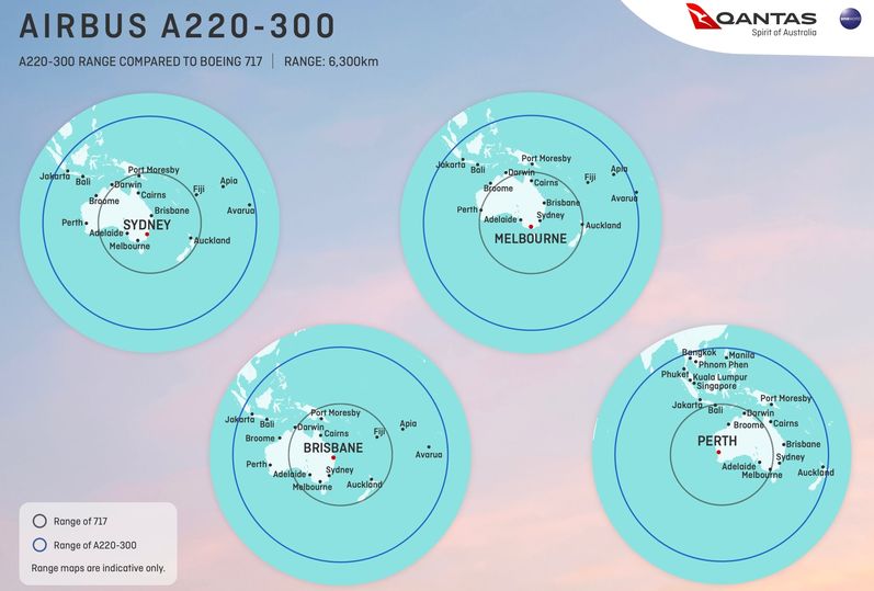 Qantas has big hopes for the small A220 jet.