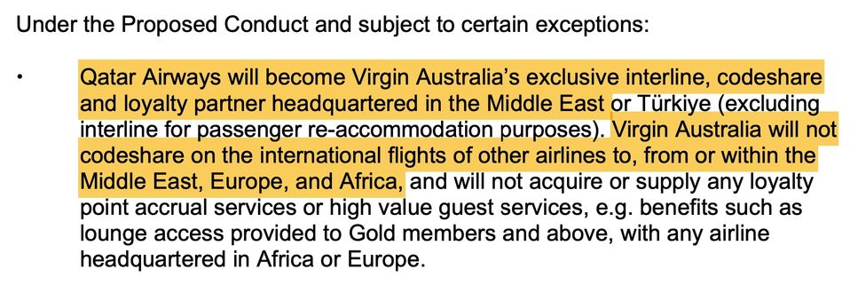 An extract from the Virgin Australia & Qatar Airways submission to the ACCC.