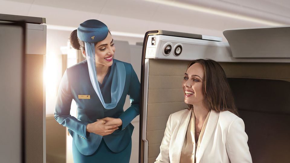 Oman Air's former first class is now sold as Business Studio class.