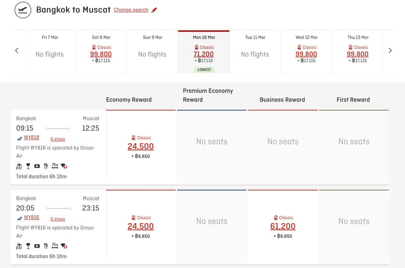 Using Qantas Points to book a flight with Oman Air.