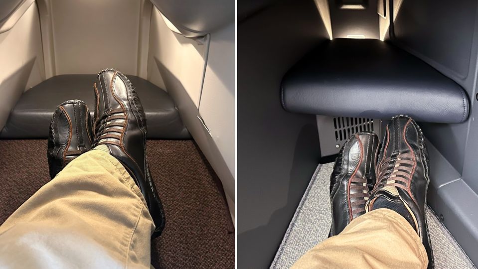 Malaysia Airlines business class footwells: A330 (left) and A330neo (right).