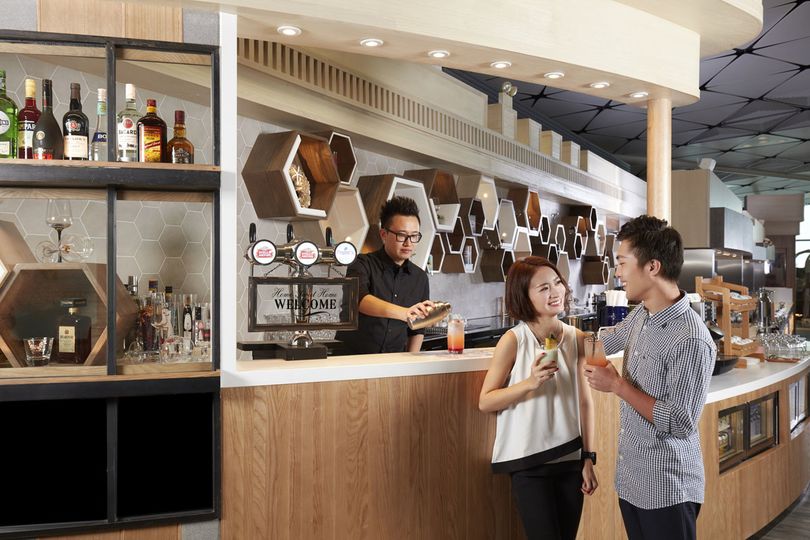 Hong Kong Airlines' flagship Club Autus business class lounge at Hong Kong International Airport.