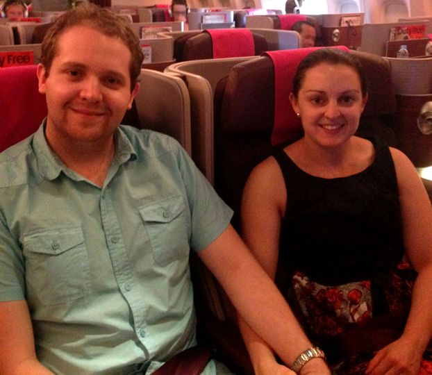 Australian Business Traveller journalist Chris Chamberlin and fiancé Victoria